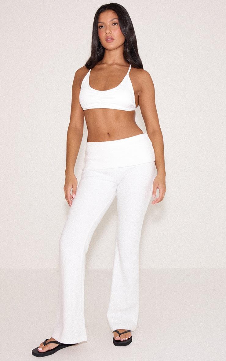 Pretty Little Thing Cream Soft Touch Fold Over Waist Flare