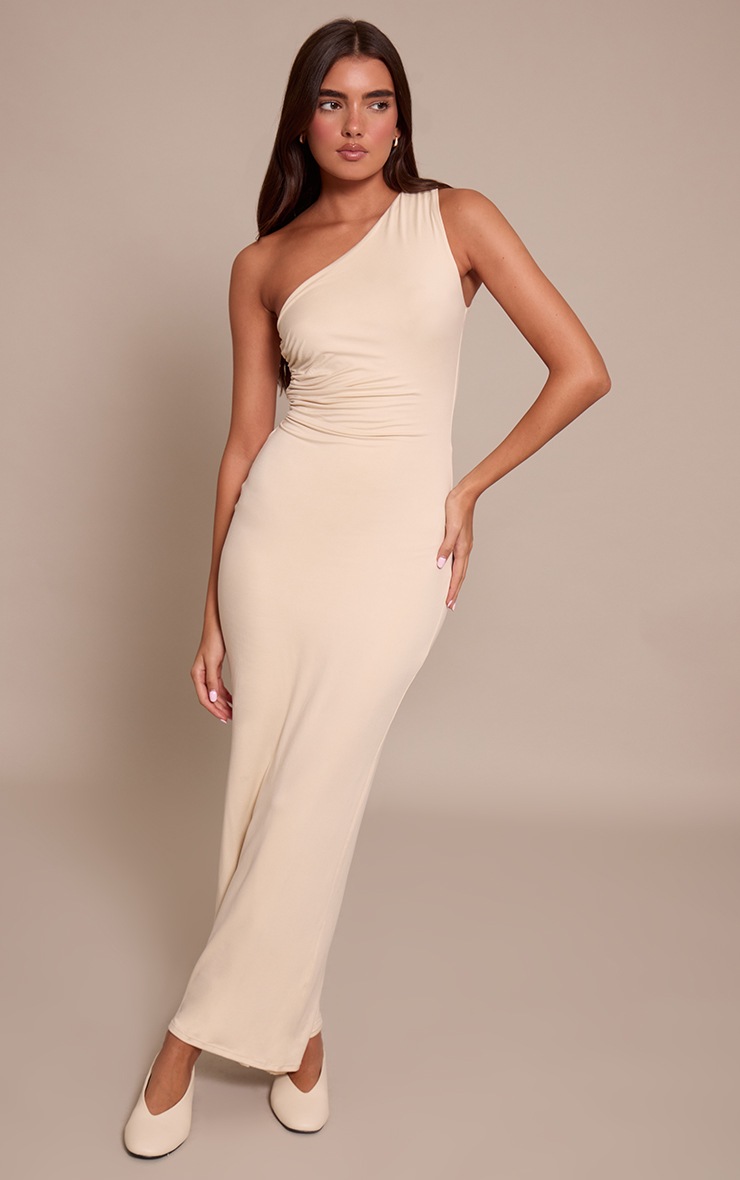 Pretty Little Thing Cream Soft Touch One Shoulder Midaxi Dress