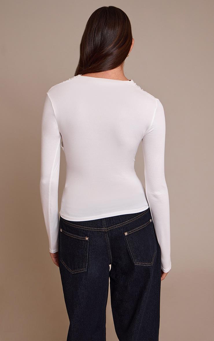 Pretty Little Thing Cream Soft Touch Ruched Front Detail Long Sleeve Top