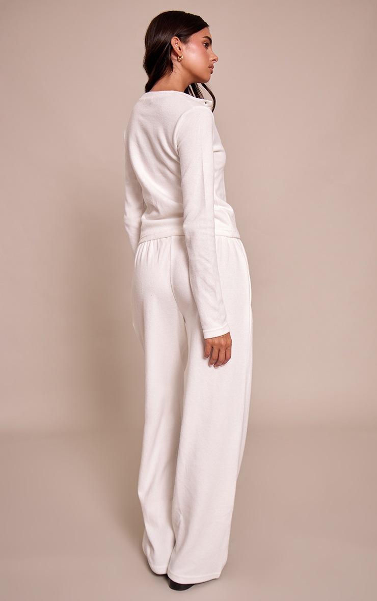 Pretty Little Thing Cream Soft Touch Wide Leg Sweatpant