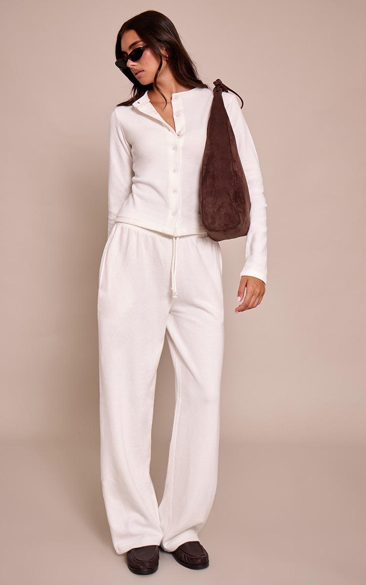 Pretty Little Thing Cream Soft Touch Wide Leg Sweatpant