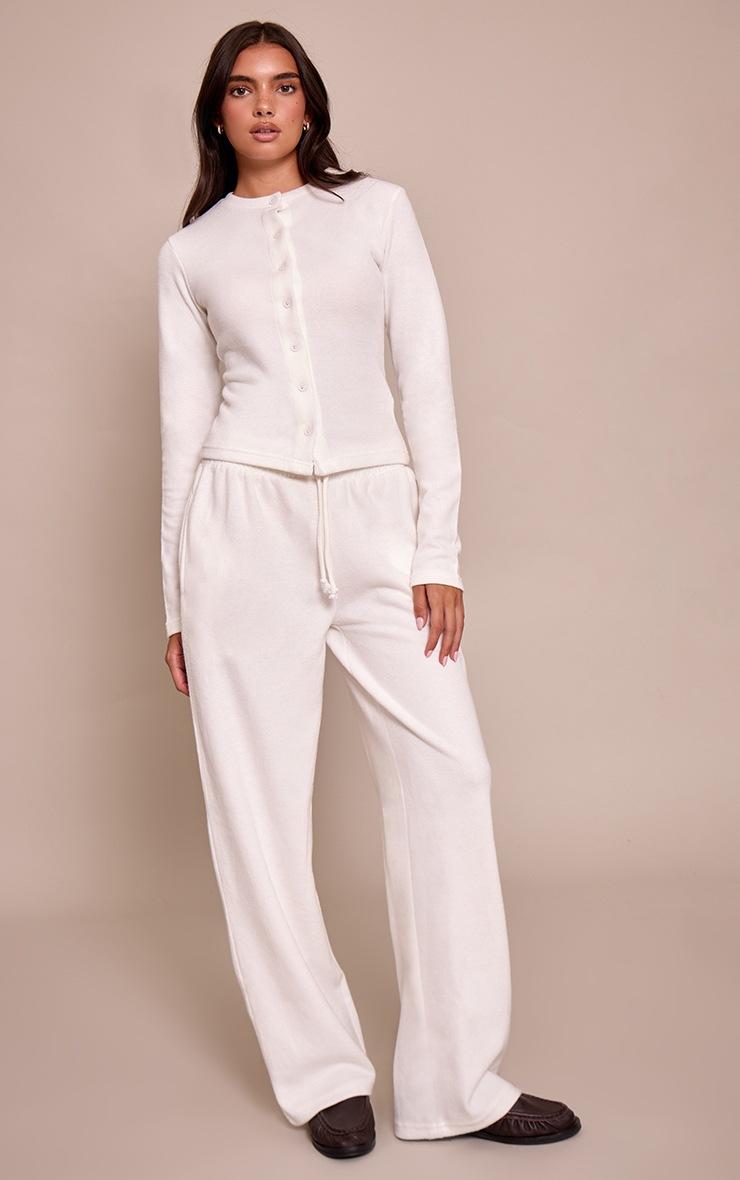 Pretty Little Thing Cream Soft Touch Wide Leg Sweatpant