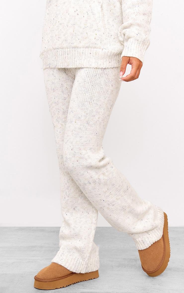 Pretty Little Thing Cream Space Dye Knitted Wide Leg Pants