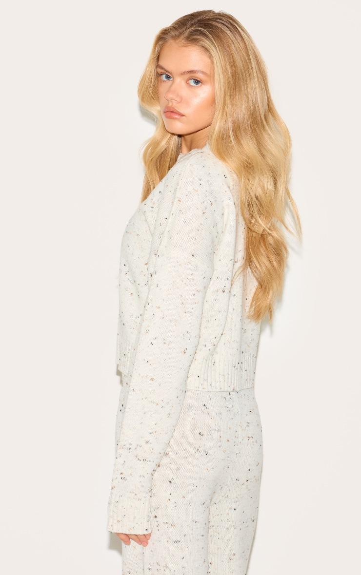Pretty Little Thing Cream Space Dye Knitted Zip Up Cardigan