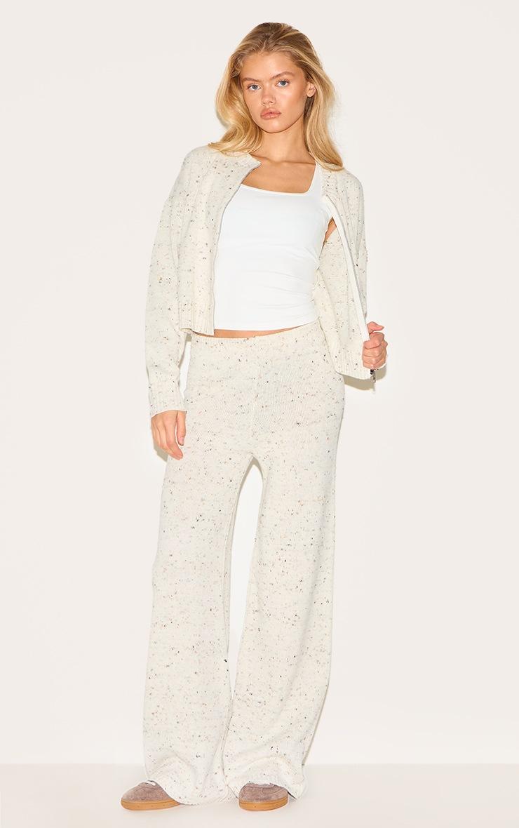 Pretty Little Thing Cream Space Dye Knitted Zip Up Cardigan