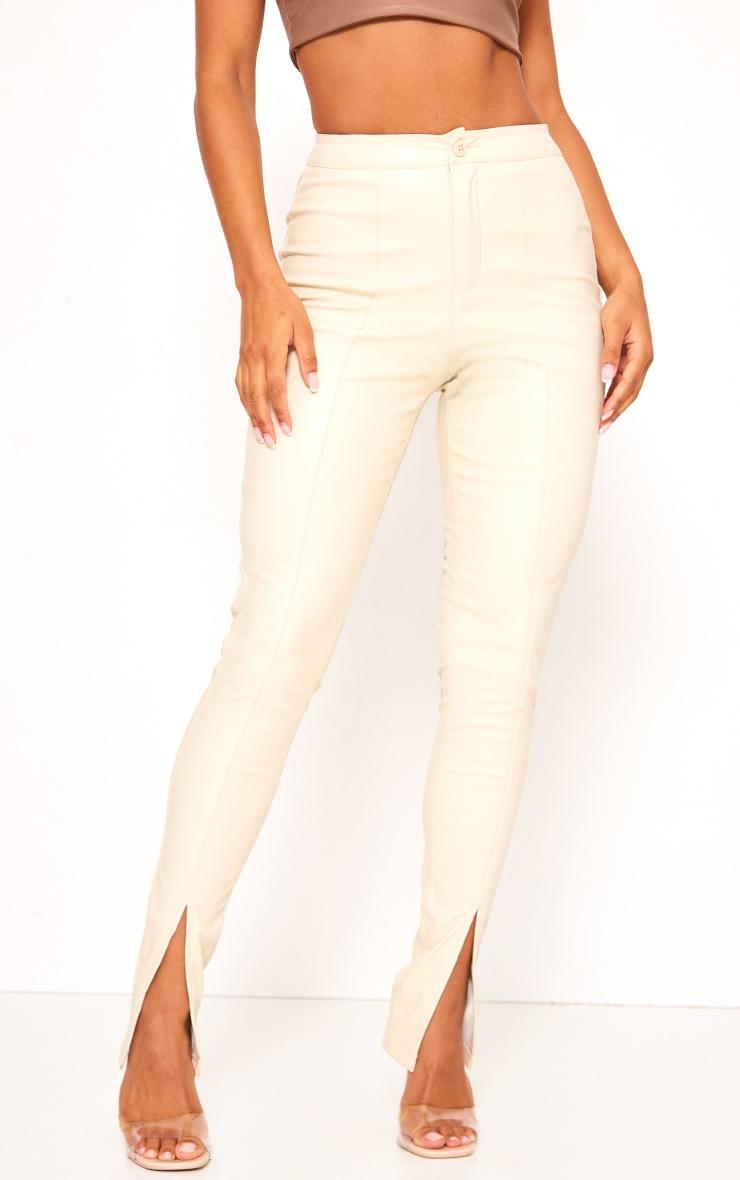 Pretty Little Thing Cream Split Hem Faux Leather Skinny Pants