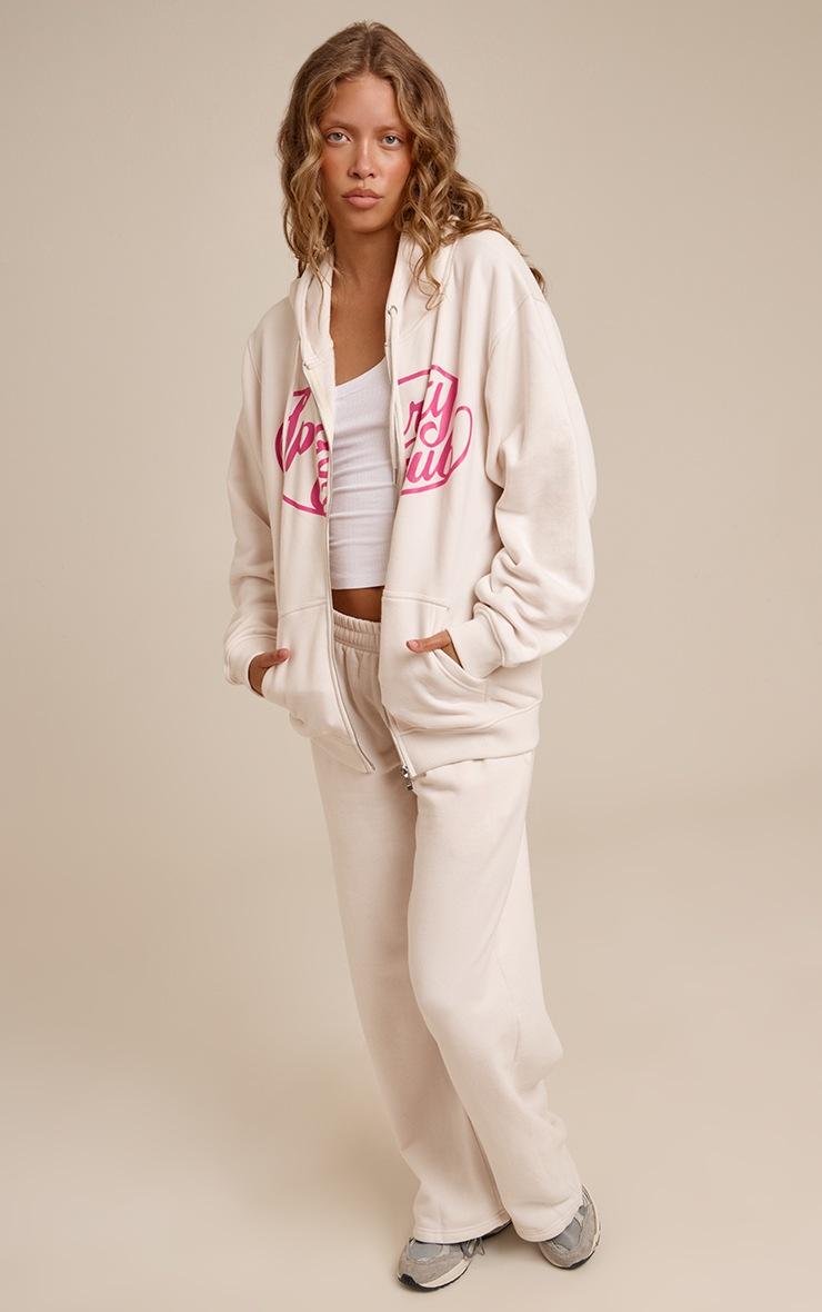 Pretty Little Thing Cream Sports Club Cotton Fleece Full Zip Hoodie