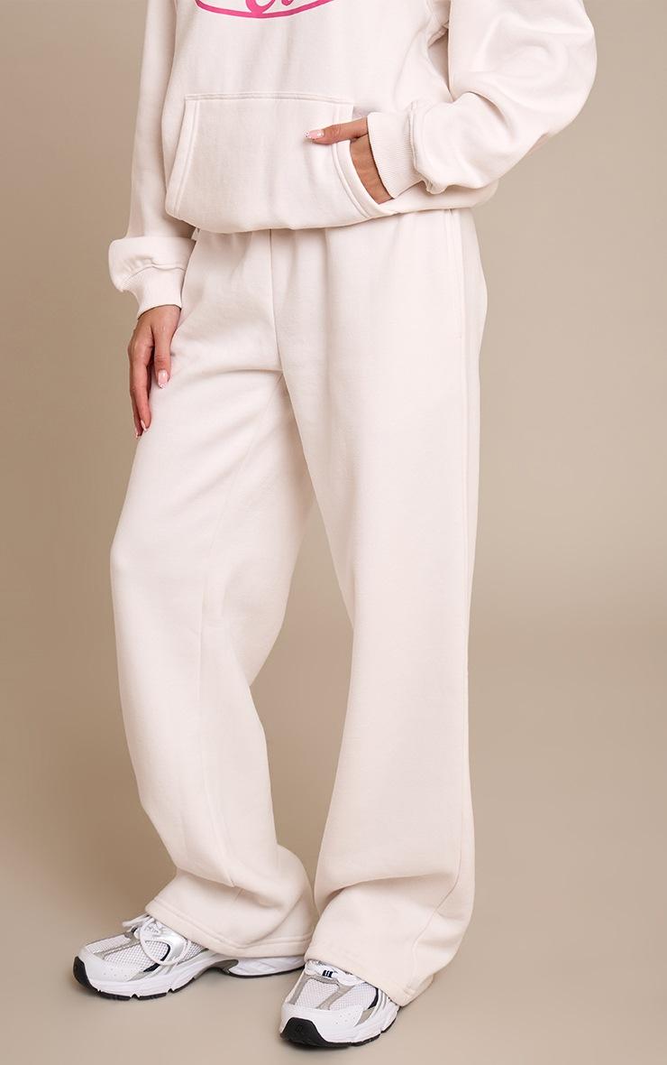 Pretty Little Thing Cream Sports Club Cotton Fleece Straight Leg Sweatpants