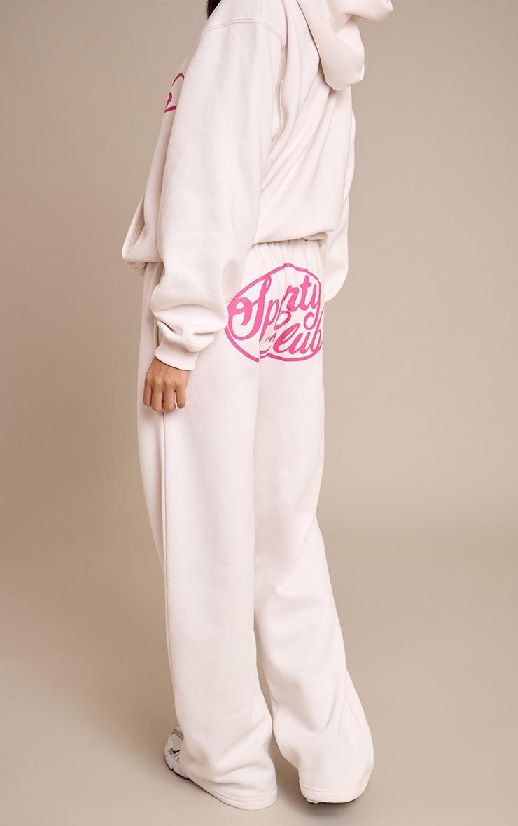 Pretty Little Thing Cream Sports Club Cotton Fleece Straight Leg Sweatpants