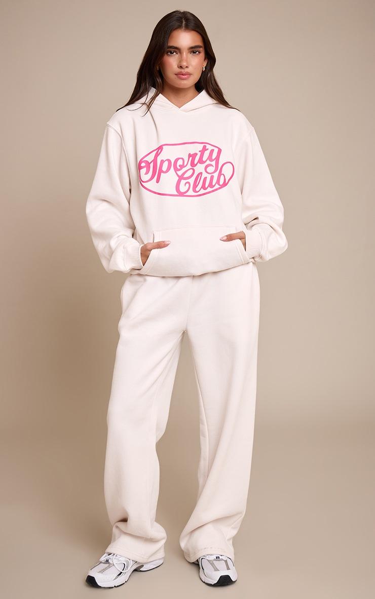 Pretty Little Thing Cream Sports Club Cotton Fleece Straight Leg Sweatpants