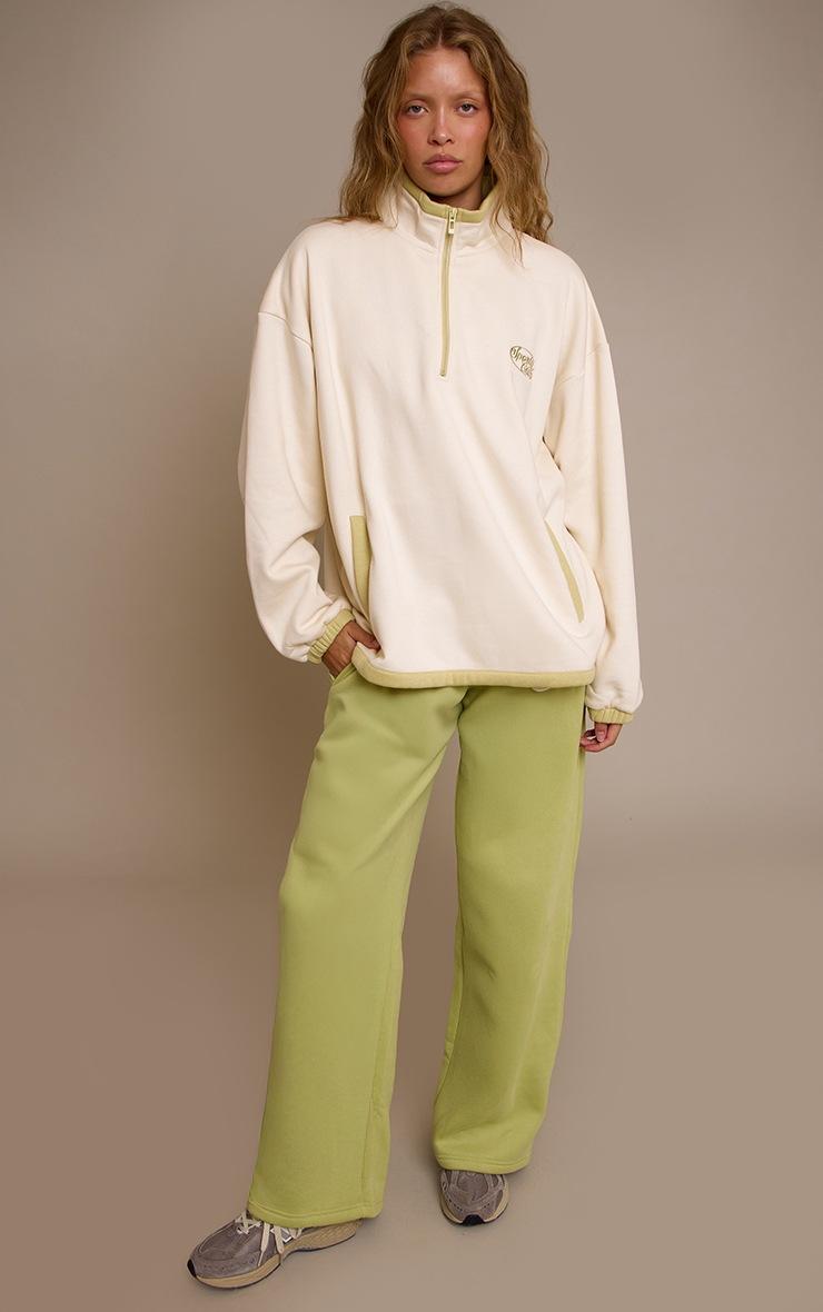 Pretty Little Thing Cream Sporty Club Embroidered Quarter Zip Sweatshirt