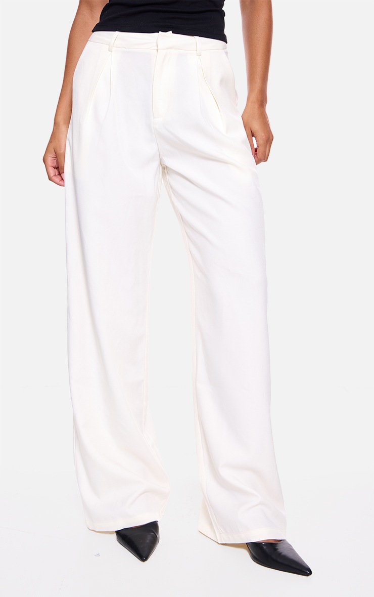 Pretty Little Thing Cream Structured Woven Tailored Wide Leg Pants
