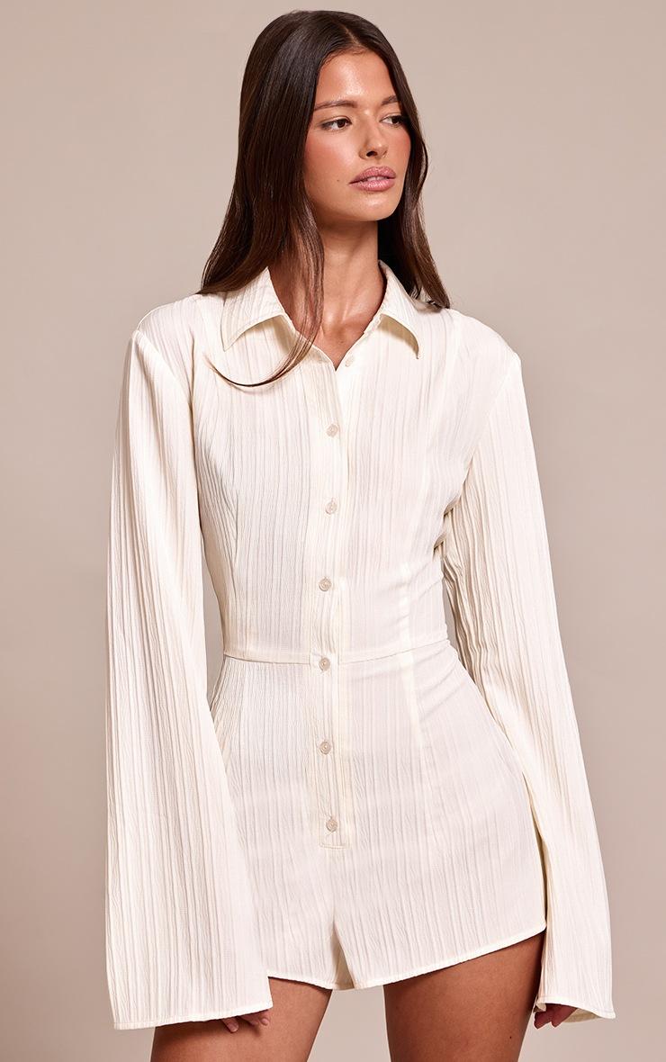 Pretty Little Thing Cream Texture Button Down Romper