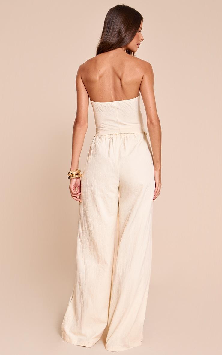 Pretty Little Thing Cream Textured Bandeau Button Jumpsuit