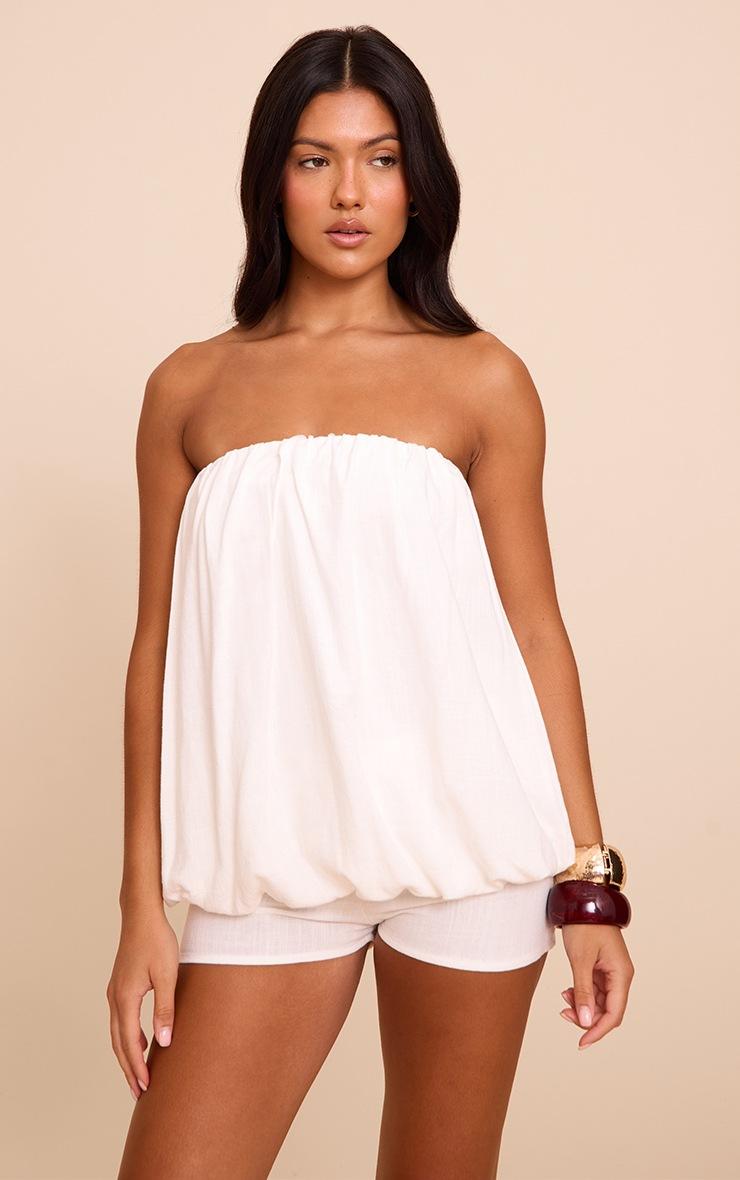 Pretty Little Thing Cream Textured Bandeau Puffball Romper
