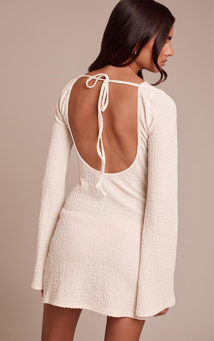 Pretty Little Thing Cream Textured Boat Neck Long Sleeve Shift Dress