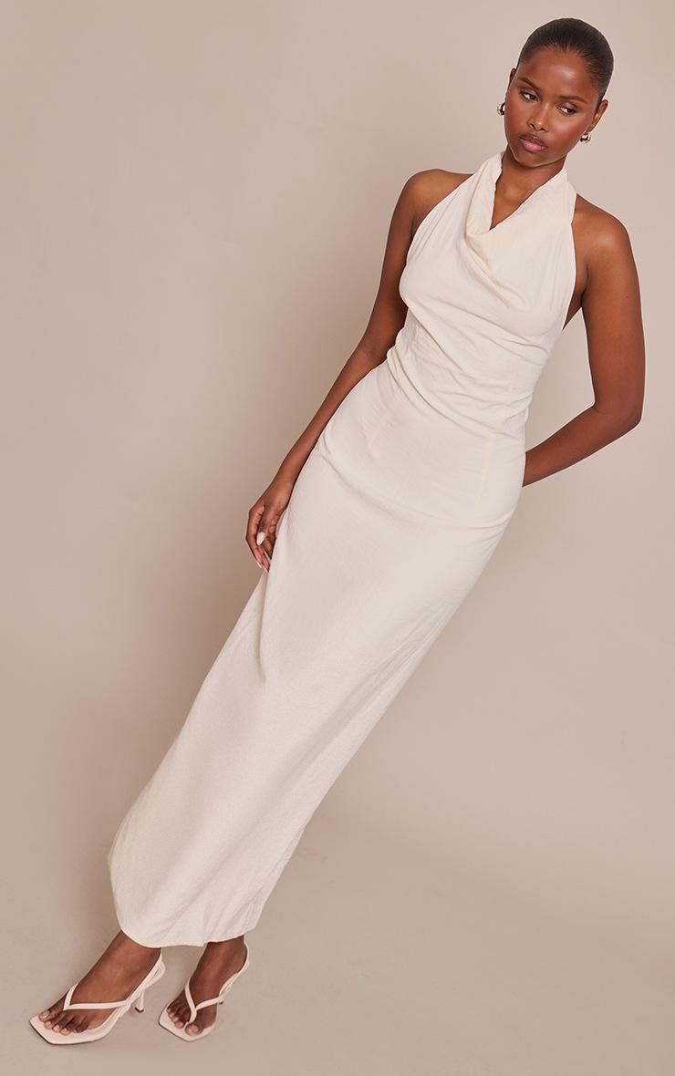 Pretty Little Thing Cream Textured Cowl Neck Sleeveless Maxi Dress