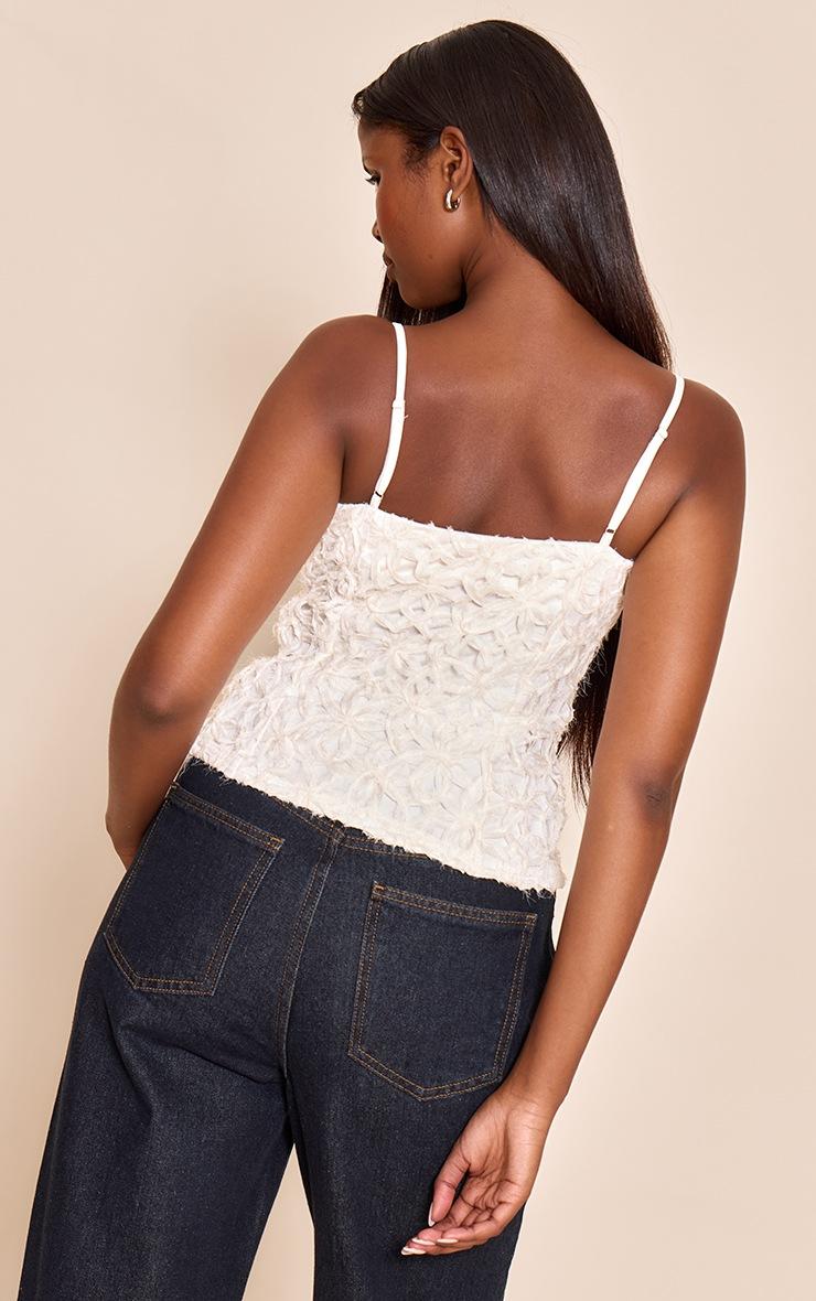 Pretty Little Thing Cream Textured Floral Strappy Top