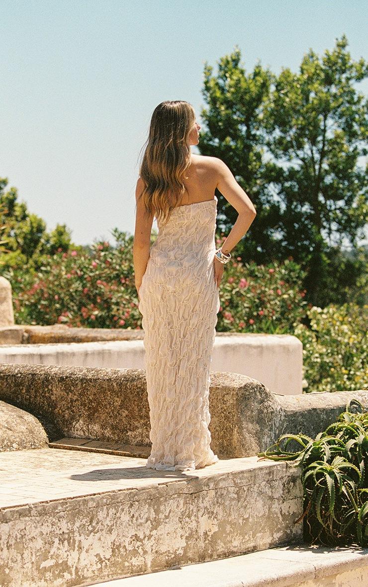 Pretty Little Thing Cream Textured Lined Bandeau Maxi Dress