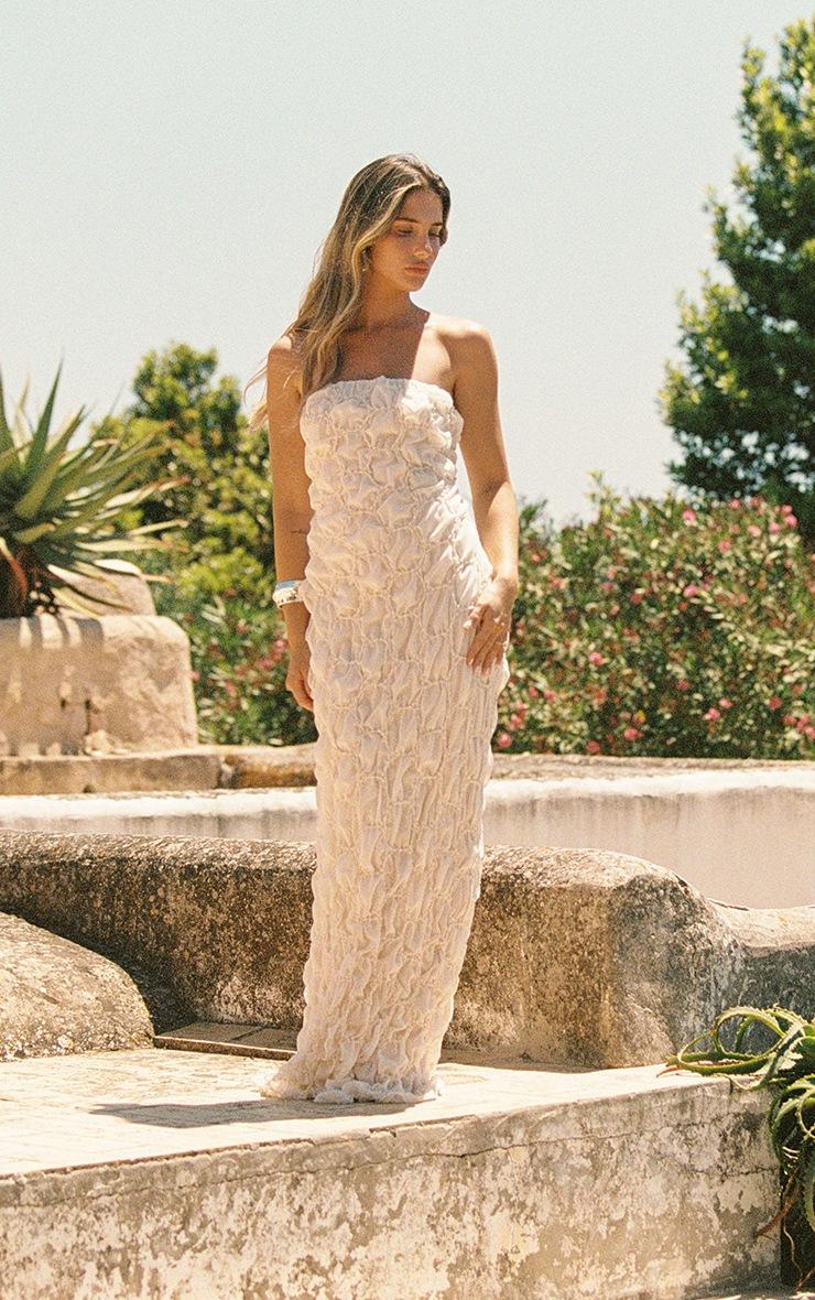 Pretty Little Thing Cream Textured Lined Bandeau Maxi Dress