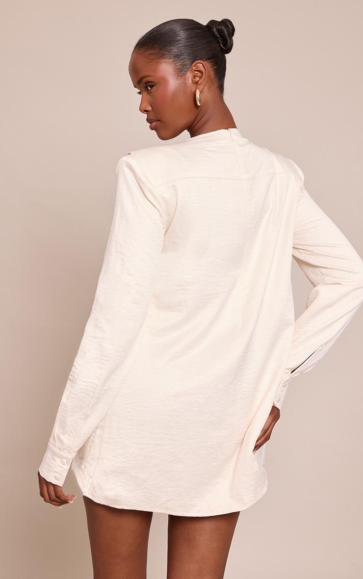 Pretty Little Thing Cream Textured Long Sleeve Mini Smock Dress