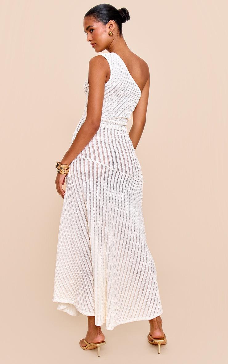 Pretty Little Thing Cream Textured One Shoulder Ruched Maxi Dress