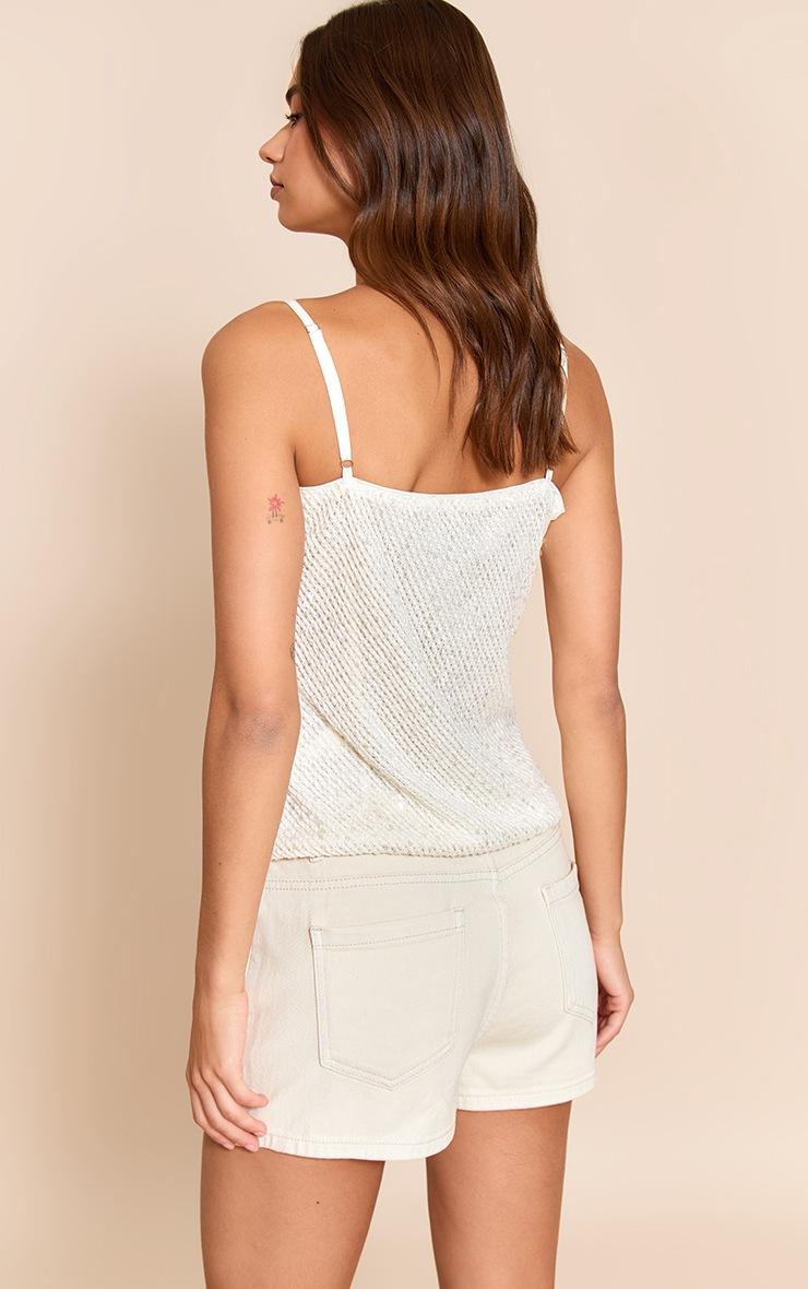 Pretty Little Thing Cream Textured Sequin Detail Strappy Cami