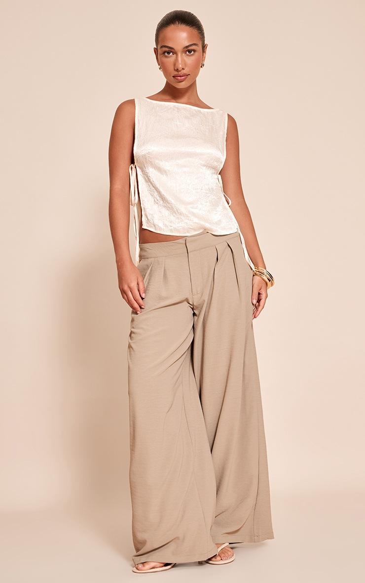 Pretty Little Thing Cream Textured Tie Side Long Top