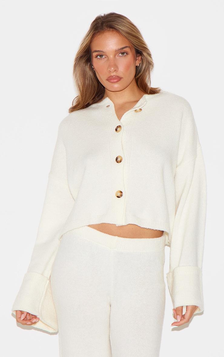 Pretty Little Thing Cream Turn Up Sleeve Knit Cardigan