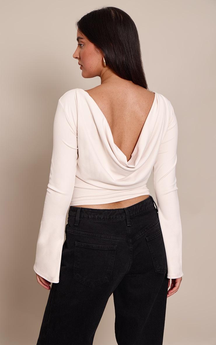 Pretty Little Thing Cream Ultra Soft Cowl Back Drapey Long Sleeve Top