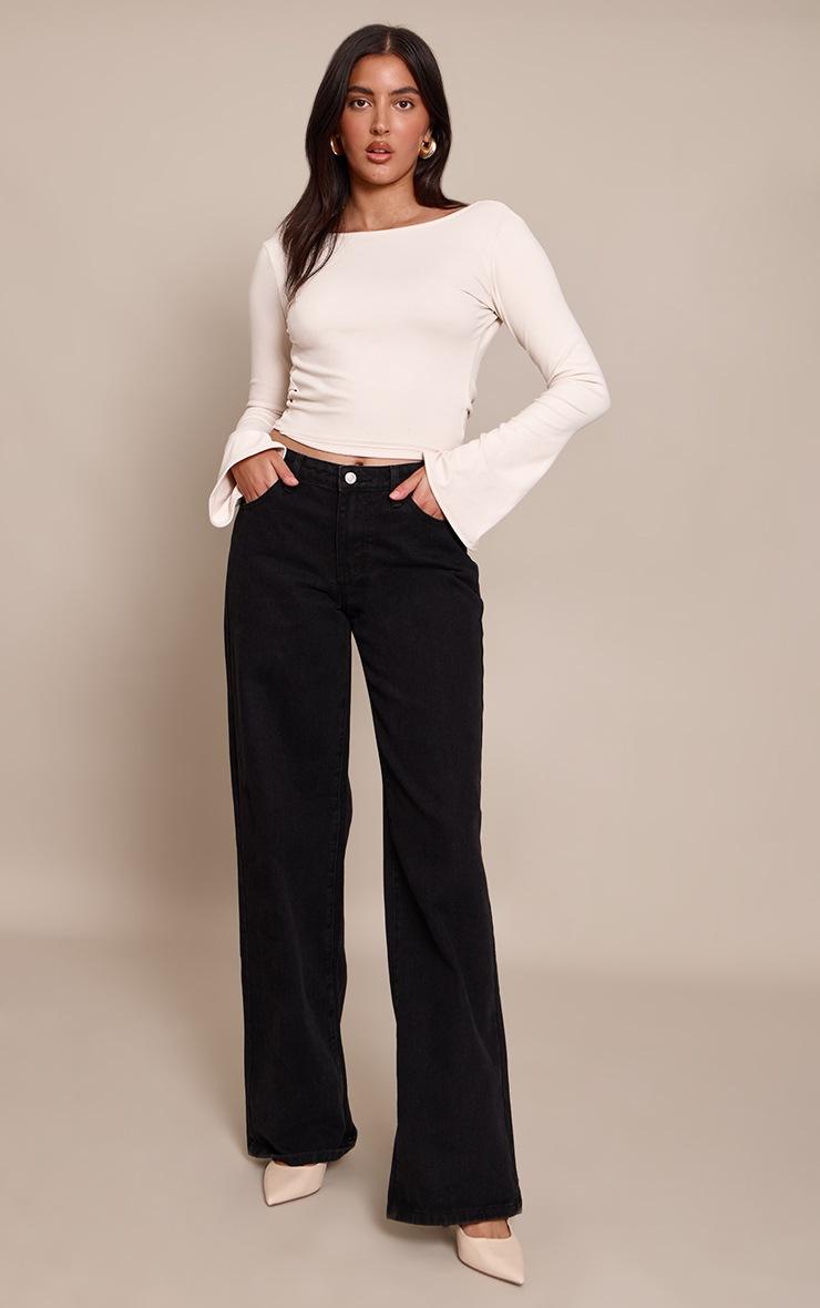 Pretty Little Thing Cream Ultra Soft Cowl Back Drapey Long Sleeve Top