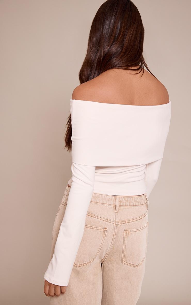 Pretty Little Thing Cream Ultra Soft Deep Foldover Bardot Long Sleeve Top