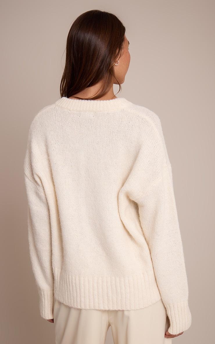 Pretty Little Thing Cream V Neck Rib Detail Sweater