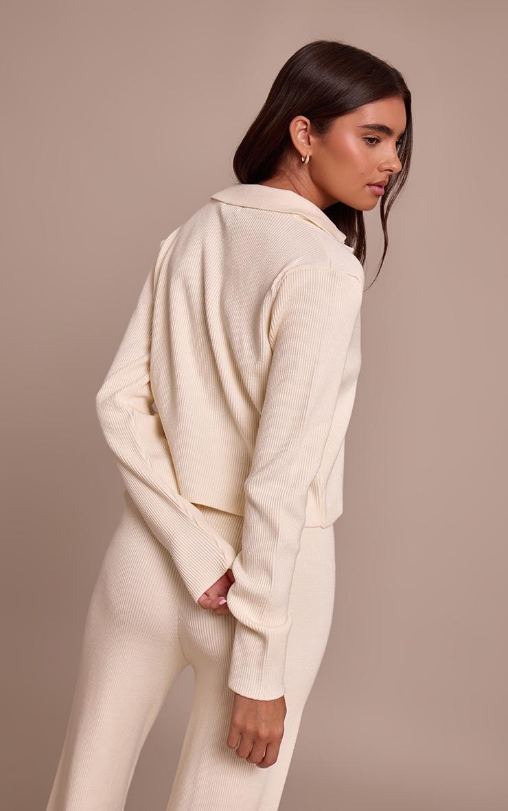 Pretty Little Thing Cream V Neck Ribbed Long Sleeve Knit Sweater