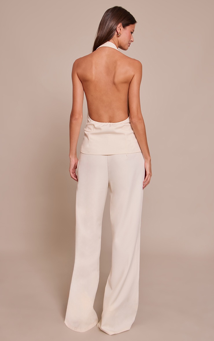 Pretty Little Thing Cream Waist Coat Straight Leg Jumpsuit