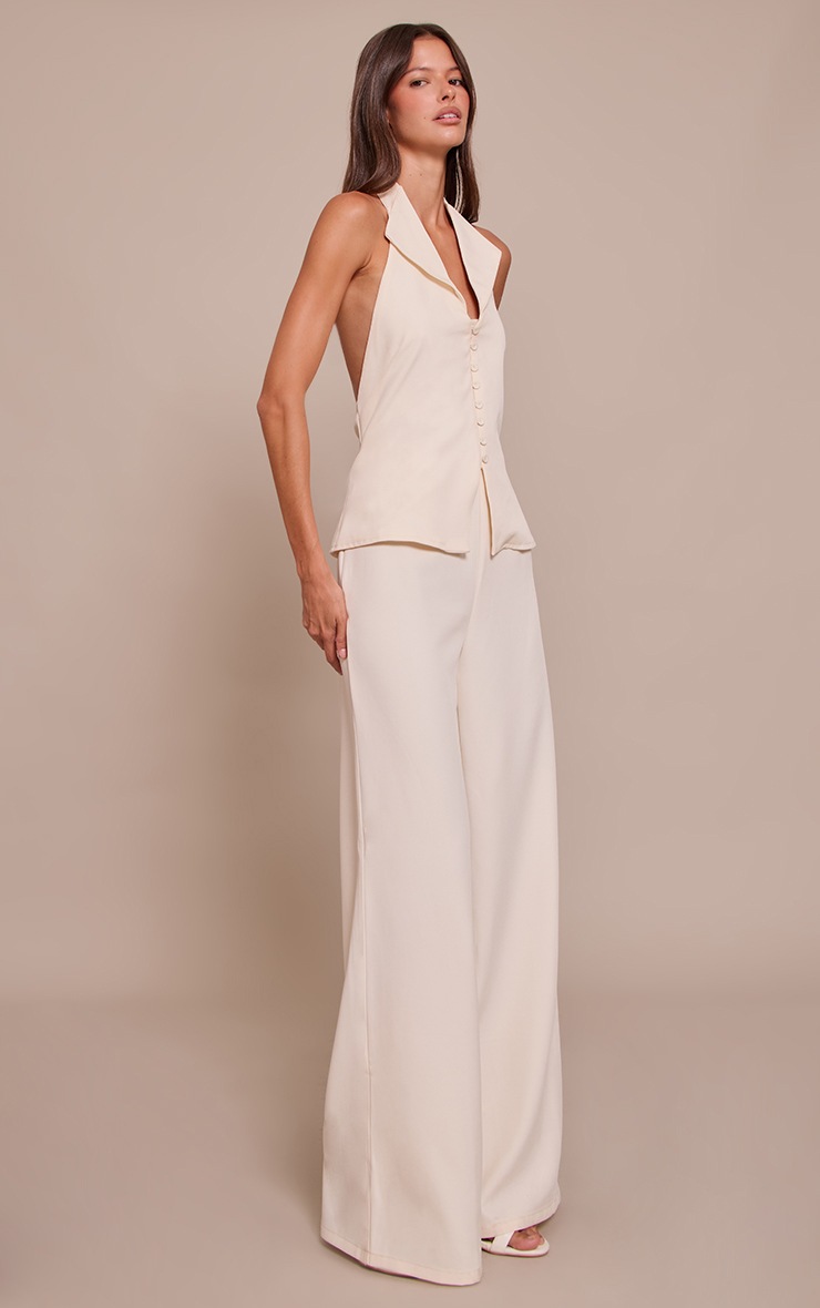 Pretty Little Thing Cream Waist Coat Straight Leg Jumpsuit