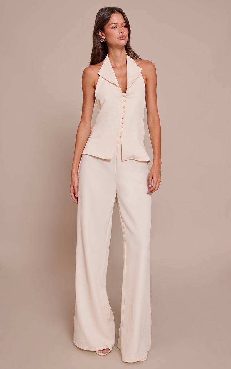 Pretty Little Thing Cream Waist Coat Straight Leg Jumpsuit