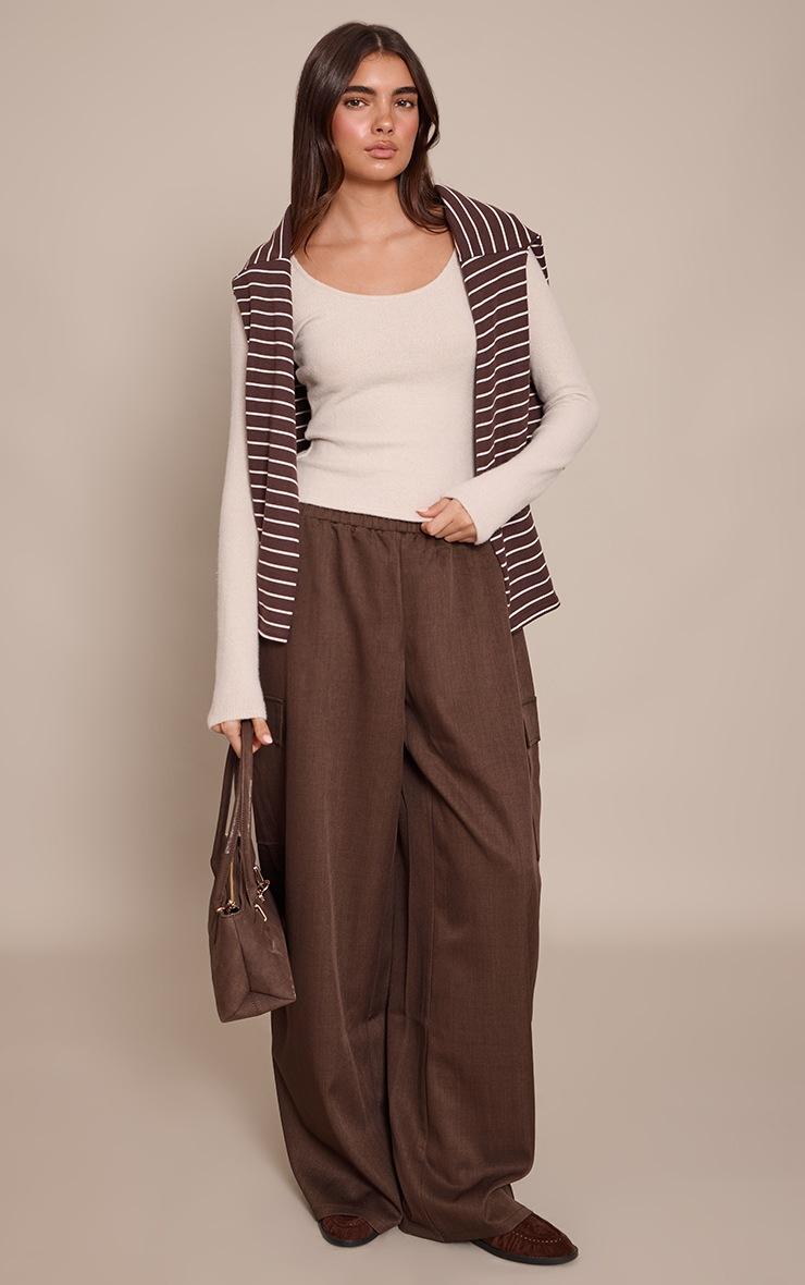 Pretty Little Thing Cream Wool Knit Look Scoop Neck Long Sleeve Top