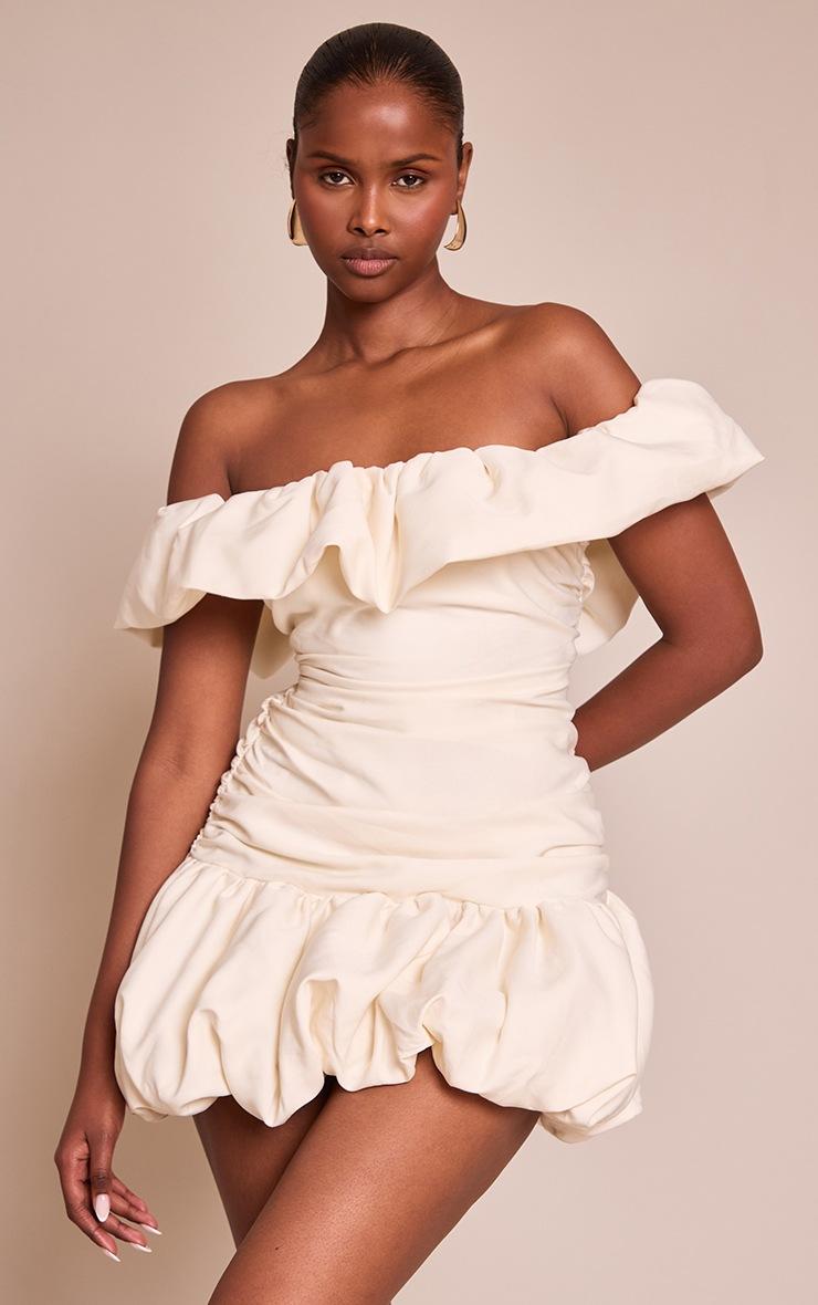 Pretty Little Thing Cream Woven Bandeau Ruched Shift Mini Dress