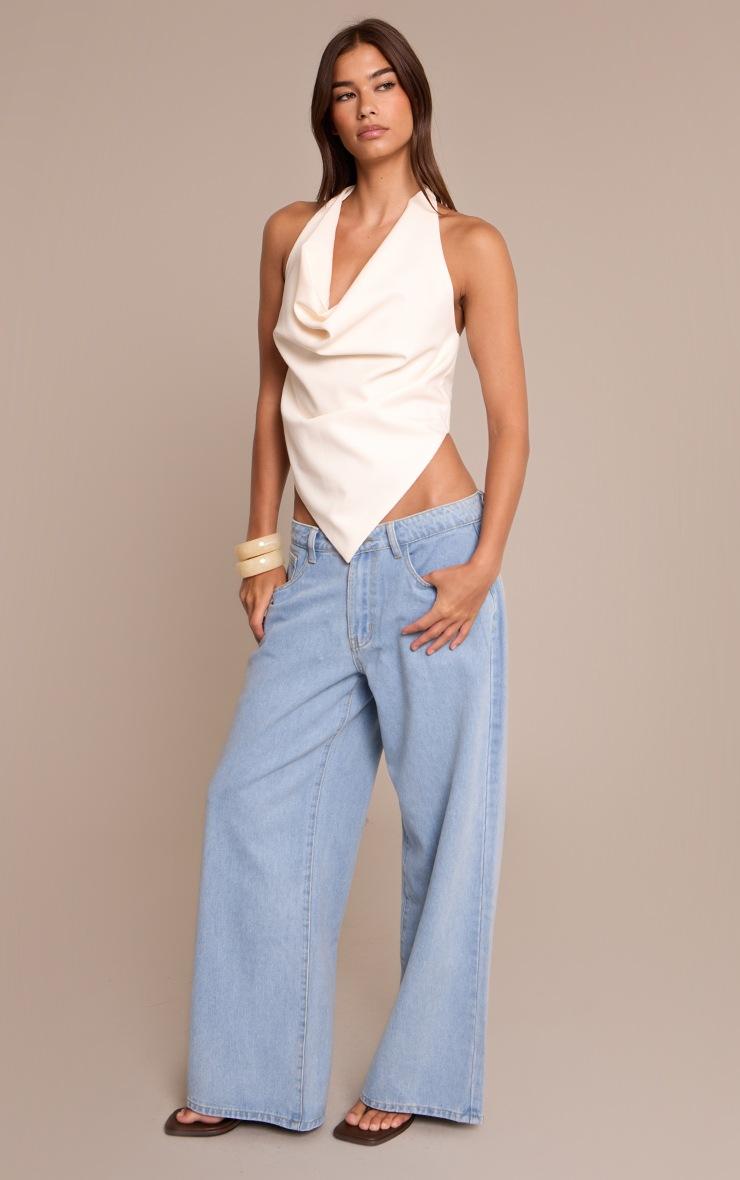 Pretty Little Thing Cream Woven Halterneck Cowl Long Top