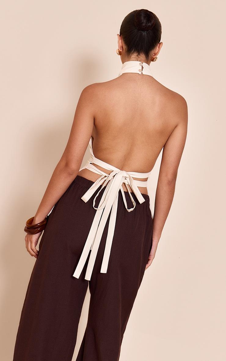 Pretty Little Thing Cream Woven High Neck Open Tie Back Top