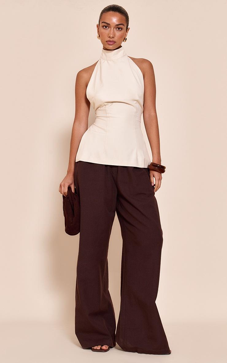 Pretty Little Thing Cream Woven High Neck Open Tie Back Top