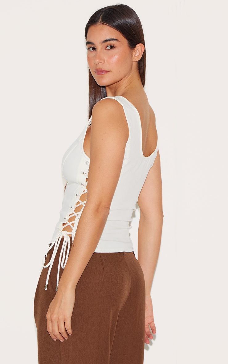 Pretty Little Thing Cream Woven Lace Up Detail Plunge Sleeveless Top