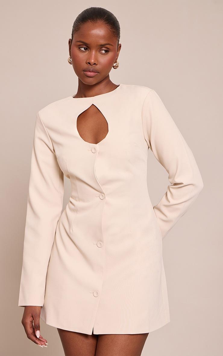 Pretty Little Thing Cream Woven Long Sleeve Mini Dress