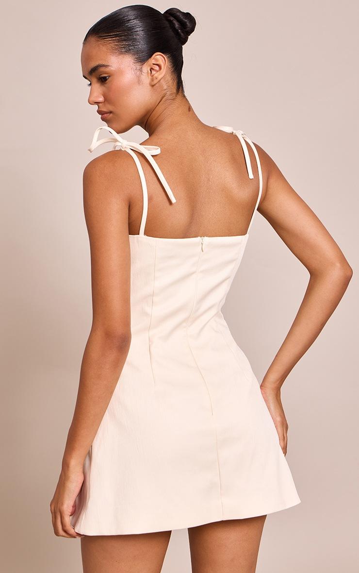 Pretty Little Thing Cream Woven Shoulder Tie Strap Mini Shift Dress