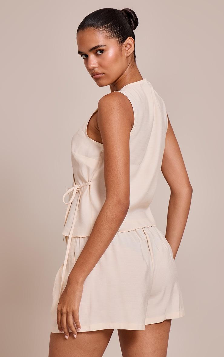 Pretty Little Thing Cream Woven Side Tie Plunge Top