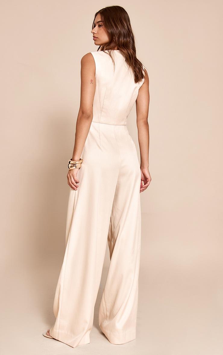 Pretty Little Thing Cream Woven Tailored Asymmetric Vest Jumpsuit