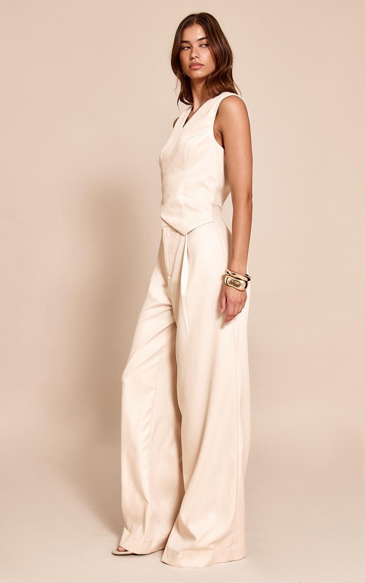 Pretty Little Thing Cream Woven Tailored Asymmetric Vest Jumpsuit