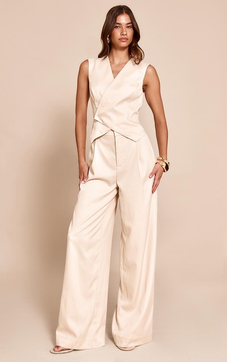 Pretty Little Thing Cream Woven Tailored Asymmetric Vest Jumpsuit
