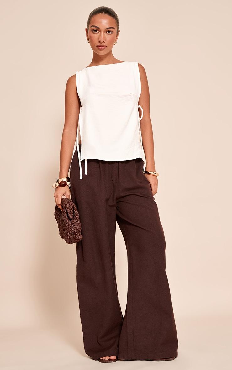 Pretty Little Thing Cream Woven Tie Side Detail Long Top